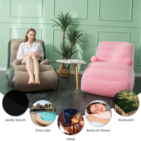 Fauteuil Gonflable Portable Multi-usages pour Détente Extérieure et Intérieure, Chaise Longue d'Appoint Confortable et Résistante, Idéal Plage, Camping, Piscine et Maison