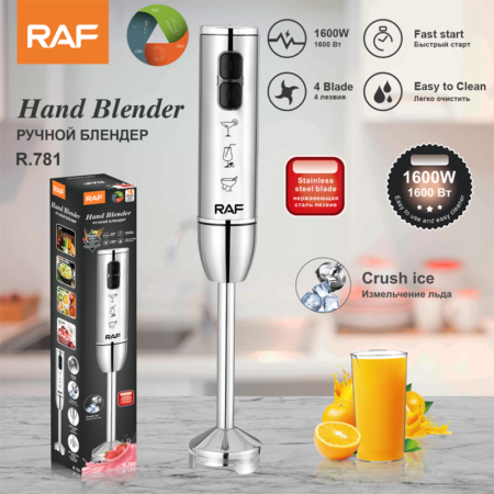 Mixeur Plongeant RAF R.781 Puissant 1600W, Blender Manuel Multifonction 4 Lames en Acier Inoxydable, Hachoir Électrique Rapide pour Smoothies, Soupes et Glace Pilée, Facile à Nettoyer