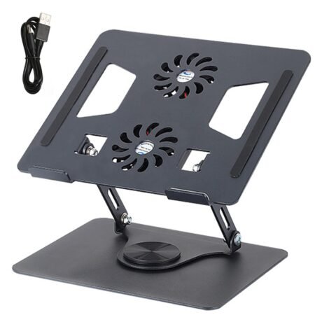 Support PC Portable Ergonomique et Réglable avec Double Ventilateur USB, Base de Refroidissement Pliable en Aluminium Anti-Surchauffe, Rehausseur d'Ordinateur pour une Posture Optimale et Productivité Accrue