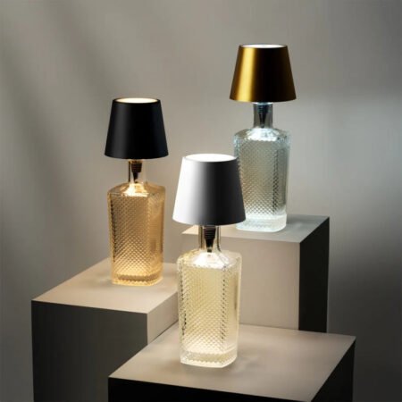 Lampe de Table Bouteille Rechargeable USB, Luminaire d'Ambiance Design Moderne, Veilleuse Décorative Sans Fil avec Abat-jour Varié pour Salon, Chambre et Restaurant