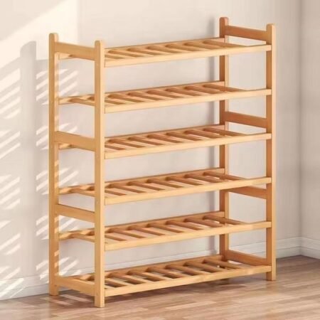 Étagère à Chaussures en Bois Naturel 6 Niveaux, Meuble de Rangement Vertical Gain de Place pour Entrée et Couloir, Organisateur Robuste et Modulable pour une Maison Ordonnée