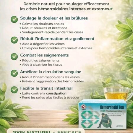 Thé Hémorroïdes Naturel pour Soulagement Rapide, Infusion Thérapeutique Anti-Stase Sanguine et Anti-Gonflement, Tisane Efficace Contre Hémorroïdes Internes et Externes, 20 Sachets de 40g