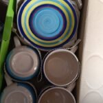 Service de Tasses à Café et Sous-Tasses en Céramique Multicolore, Ensemble de 6 Pièces Rayées pour Boissons Chaudes, Vaisselle de Table Élégante et Résistante pour Petit-Déjeuner et Réception