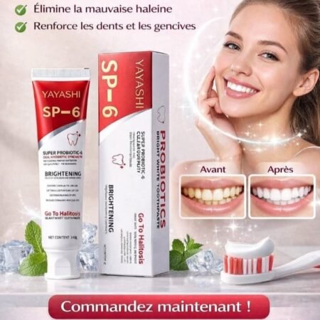 Dentifrice Blanchissant Probiotique SP-6, Soin Bucco-Dentaire Complet pour Éliminer la Mauvaise Haleine, Renforcer Dents et Gencives, et Obtenir un Sourire Éclatant (140g)