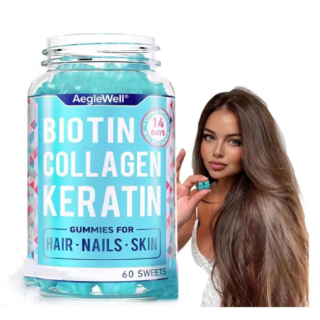 Gummies Biotine Collagène Kératine Multivitamine pour Cheveux, Ongles et Peau, Complément Alimentaire Beauté avec Résultats Visibles en 14 Jours, 60 Bonbons Gélifiés pour Force et Éclat
