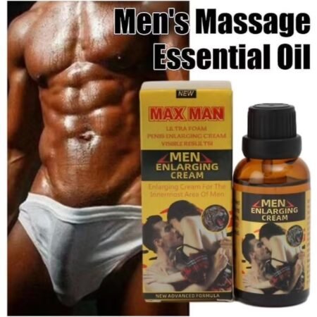 Huile de Massage Intime MAX MAN pour Hommes, Formule Ultra-Mousse Agrandissante et Améliorante, Stimule la Virilité et l'Endurance Masculine, Résultats Visibles et Confiance Accrue
