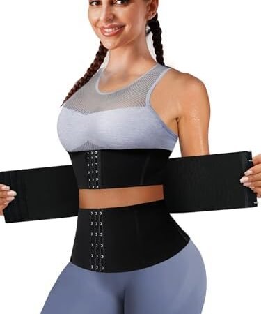 Ceinture Amincissante Femme Ventre Plat et Taille Fine, Gaine de Sudation Réglable avec Crochets, Corset Modelant pour Sport et Post-Partum, Soutien Dorsal et Posture Améliorée (Noir)