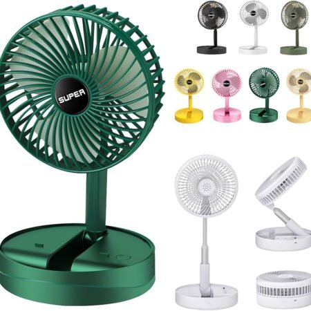 Ventilateur Portable Rétractable et Pliable USB, Mini Ventilateur de Table Rechargeable Sans Fil, Refroidisseur d'Air Silencieux pour Bureau, Maison et Voyage, Multi-Vitesses, Autonomie Longue Durée