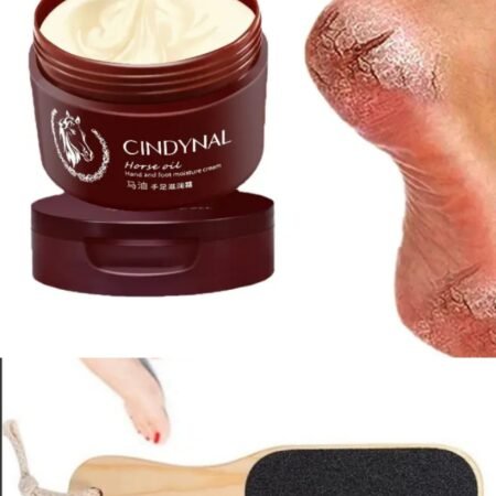 Crème Hydratante Mains et Pieds à l'Huile de Cheval CINDYNAL avec Râpe Pédicure, Soin Réparateur Anti-Fissures pour Talons Secs et Abîmés, Hydratation Intense et Peau Lisse