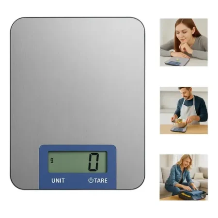 Balance de Cuisine Numérique Précise en Acier Inoxydable, Pèse-Aliments Électronique Multifonction avec Écran LCD et Fonction Tare pour Pâtisserie, Régime et Préparation Culinaire Facile