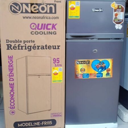 Réfrigérateur Double Porte Compact Neon NE-FR115, 95 Litres, Froid Rapide et Économe en Énergie, Idéal pour Petits Espaces, Cuisine et Bureau, Gaz R600a, Gris