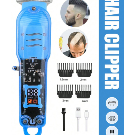 Tondeuse Cheveux et Barbe Professionnelle Rechargeable USB avec Écran LED, Rasoir Électrique de Précision Sans Fil pour Coupes, Finitions et Dessins, Lames en Acier Inoxydable et Sabots Multiples (1.5-4mm)