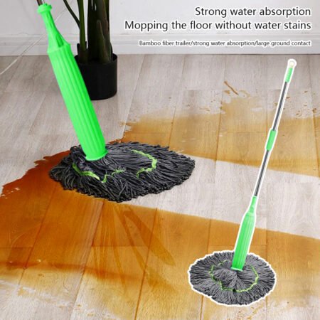 Balai Serpillière Absorbant en Fibre de Bambou, Nettoyeur de Sol Sans Traces d'Eau, Vadrouille Rotative pour un Séchage Rapide et une Propreté Impeccable