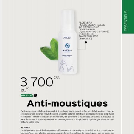 Répulsif Anti-Moustique Naturel ARVEA, Spray Apaisant et Hydratant pour Peau, Protection Efficace Contre les Piqûres, Formule aux Huiles Essentielles et Aloe Vera 110ml