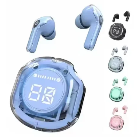 Écouteurs Sans Fil Bluetooth 5.3 avec Boîtier de Charge Transparent et Affichage LED, Oreillettes Intra-Auriculaires Stéréo pour Musique et Appels, Casque Mains-Libres Ergonomique pour Sport et Quotidien