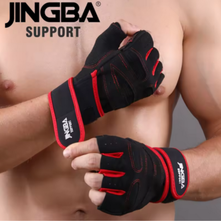 Gants de Musculation JINGBA JB-4001 avec Support Poignet, Gants de Fitness Antidérapants pour Haltérophilie et Entraînement, Protection Confortable et Respirante pour Hommes et Femmes (Noir et Rouge)