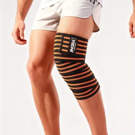 Genouillère de Compression Sportive JINGBA SUPPORT, Bande de Soutien Élastique Réglable pour Musculation, Fitness et Récupération, Protection Articulaire, Soulagement Douleur, Prévention Blessures (Noir/Orange)