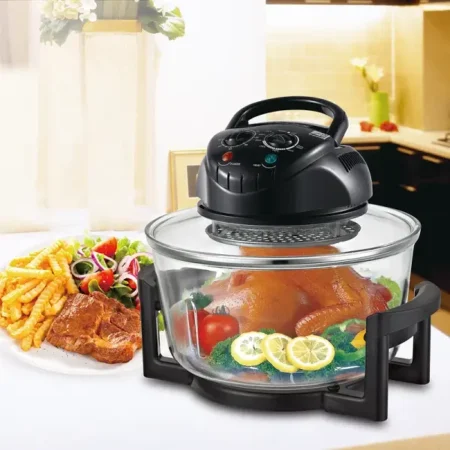 Four Halogène Multifonction Cuiseur à Convection pour Rôtir, Griller et Frire Sans Huile, Préparation Rapide et Saine des Repas, Économie d'Énergie, Bol en Verre, Minuterie et Thermostat Réglable