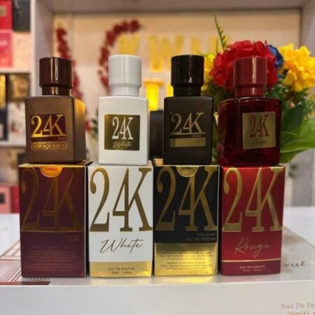 Collection Parfums 24K Luxe pour Homme et Femme, Eaux de Parfum Longue Tenue aux Senteurs Envoûtantes (Oud, White, Homme, Rouge) pour Élégance Quotidienne et Occasions Spéciales