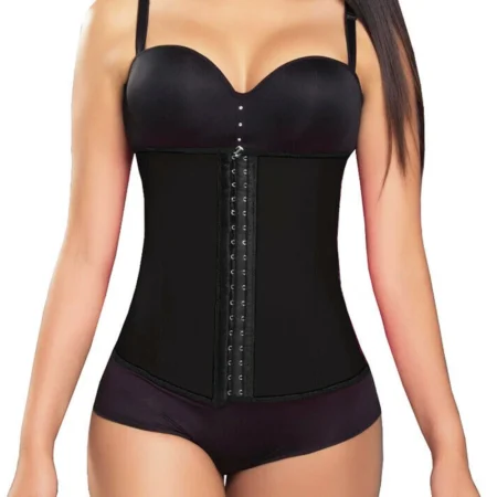 Gaine Amincissante Serre-Taille Femme en Latex, Corset Ventre Plat Post-Partum, Ceinture de Sudation Réglable avec Crochets pour Silhouette Affinée et Soutien Dorsal (Noir)
