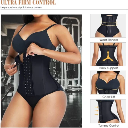 Gaine Amincissante Femme Ventre Plat, Corset Minceur Sculptant Ultra Ferme, Ceinture de Sudation Post-Partum, Support Dorsal et Remonte-Poitrine, Ajustable en Latex (Noir)