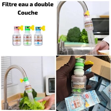 Filtre à Eau Robinet Universel Double Couche, Purificateur d'Eau pour Cuisine, Économiseur Anti-Éclaboussures Rotatif 360°, Buse de Robinet Filtrante pour Eau Saine et Propre