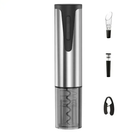 Tire-Bouchon Électrique Automatique Rechargeable pour Vin, Ouvre-Bouteille Sans Fil en Acier Inoxydable, Kit Sommelier 4-en-1 avec Décapsuleur, Verseur et Bouchon, Facile et Élégant