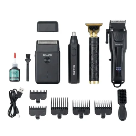 Tondeuse Professionnel DALING DL-9289 4-en-1 Rechargeable, Tondeuse Cheveux Barbe Rasoir Électrique et Nez Oreilles, Précision Sans Fil pour Hommes, Autonomie Longue Durée