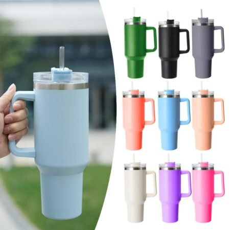 Thermos Stanley Gobelet Isotherme Grande Capacité avec Paille et Poignée, Tasse de Voyage Réutilisable en Acier Inoxydable pour Boissons Chaudes et Froides, Mug Thermos Anti-Fuite pour Hydratation Quotidienne, Gourde Durable avec Couvercle Hermétique