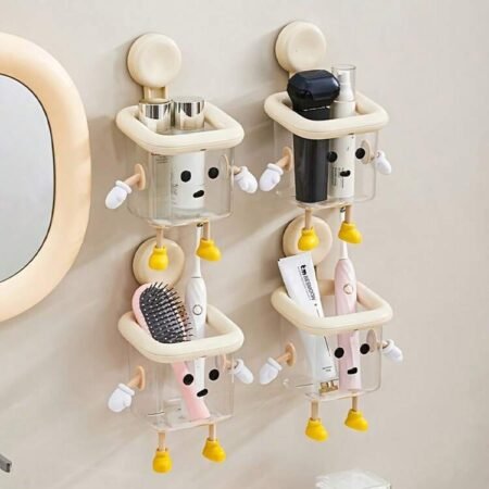 Support Mural Multifonctionnel de cuisine ou Salle de Bain ou bureau, Design Mignon, Support de Rangement universel Adhésif pour Cosmétiques et Brosses à Dents Famille