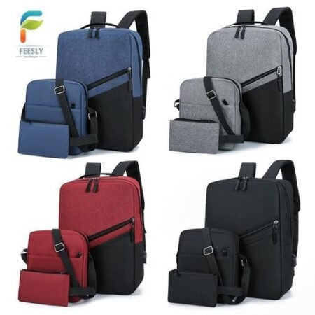 Ensemble Sac à Dos et Sacoche 3 Pièces imperméables avec Port USB Intégré pour Ordinateur Portable et Usage Quotidien