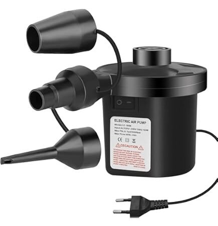 Pompe à Air Électrique Gonfleur/Dégonfleur Portable 220V avec 3 Embouts pour Matelas Gonflables et Piscines Noire