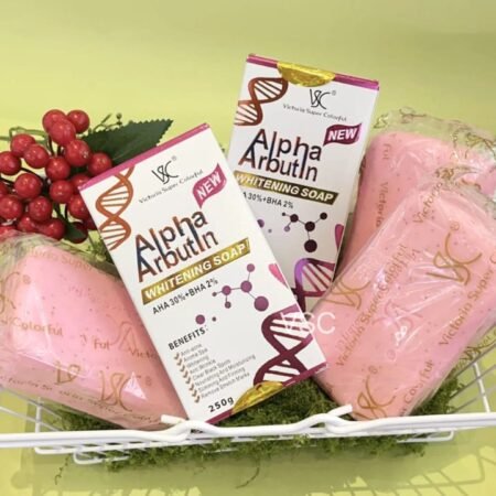 Savon Éclaircissant Alpha Arbutin Victoria Super Colorful AHA BHA Anti-Taches et Anti-Âge pour Peau Lumineuse Rose 250g