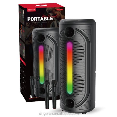 Enceinte Portable Sans Fil KBroad KTS-2086 avec Microphones, Son Puissant et Lumières RGB pour Karaoké et Fêtes