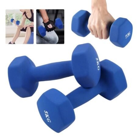 Haltères Fitness 5KG Hexagonaux en Néoprène Bleu pour Musculation et Entraînement à Domicile