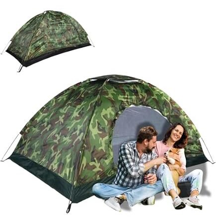 Tente de Camping Camouflage Imperméable 2-3 Personnes, Abri Léger pour Randonnée et Plein Air