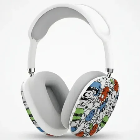 Casque Audio Sans Fil Bluetooth Over-Ear, Design Ludique Motif Monstres Colorés, Confort Optimal pour Musique et Appels