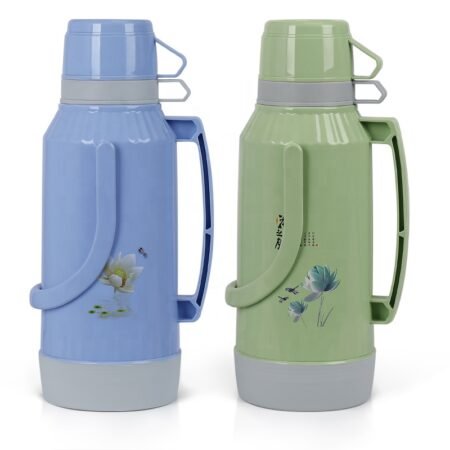 Thermos Isotherme Grande Capacité 3,2L avec Tasses Intégrées pour Boissons Chaudes et Froides, Bleu et Vert