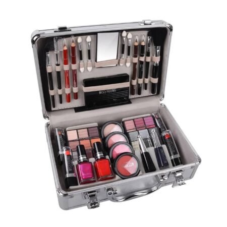 Mallette de Maquillage Complète Professionnelle Miss Young, Kit Beauté Multi-Produits en Valise Aluminium Argentée pour Femmes