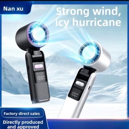Mini Ventilateur Portable Rechargeable Pliable avec Affichage Digital, Vent Puissant pour Bureau, Voyage et Extérieur, Noir et Argent