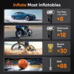 Compresseur d’Air Portable Électrique Numérique Sans Fil pour Pneus Voiture Moto Vélo et Ballons Noir
