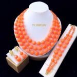 Parure de Bijoux Femme Élégante Double Rang Perles Carrées et Rondes Crème avec Accents Dorés – Modèle 9
