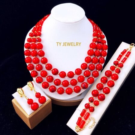 Parure de Bijoux Femme Élégante Double Rang Perles Carrées et Rondes Crème avec Accents Dorés - Modèle 16
