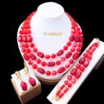 Parure de Bijoux Femme Élégante Double Rang Perles Carrées et Rondes Crème avec Accents Dorés – Modèle 12