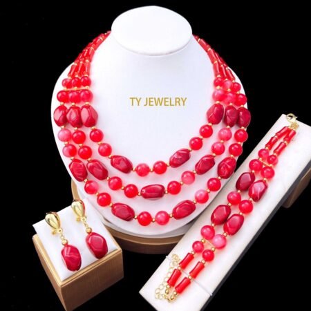 Parure de Bijoux Femme Élégante Double Rang Perles Carrées et Rondes Crème avec Accents Dorés - Modèle 12