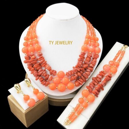Parure de Bijoux Femme Élégante Double Rang Perles Carrées et Rondes Crème avec Accents Dorés - Modèle 7