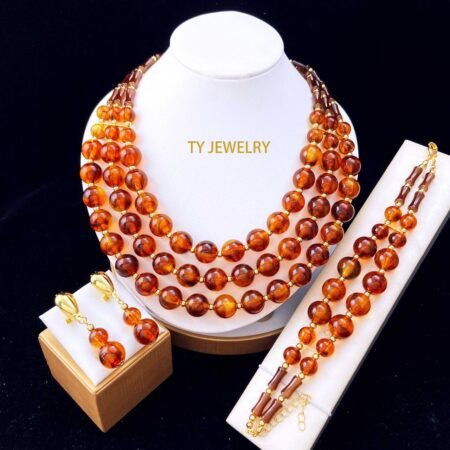Parure de Bijoux Femme Élégante Double Rang Perles Carrées et Rondes Crème avec Accents Dorés - Modèle 20