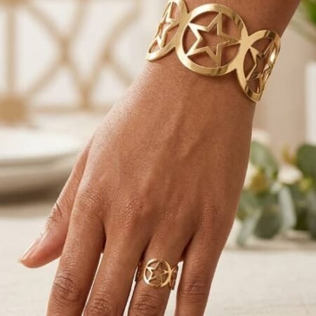 Ensemble Bracelet et Bague Doré Ajustable, Style Moderne et Chic - Modèle 4