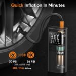 Compresseur d’Air Portable Électrique Numérique Sans Fil pour Pneus Voiture Moto Vélo et Ballons Noir